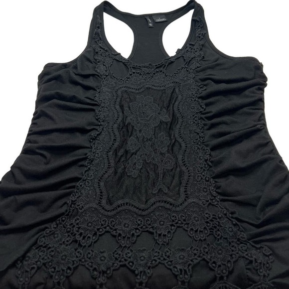New Directions Black Lace Ruched Stretch Women's Tank Top Large - Picture 1 of 7